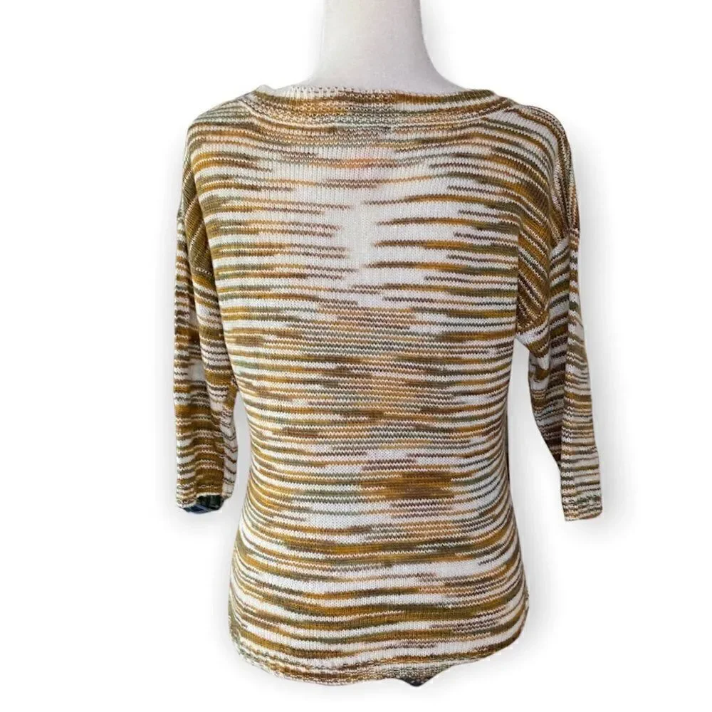 Tulle Antrhopologie Crew Neck Earth Tones Striped Sweater